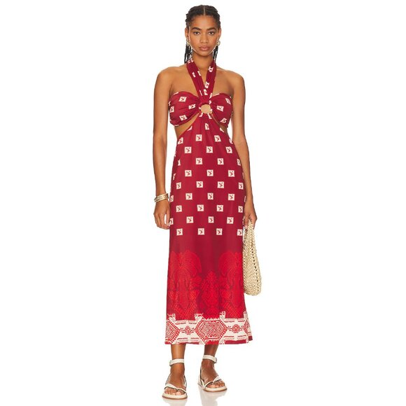 Johanna Ortiz Quechua Maxi Dress Andean Wine Ruby Cerise Size Large NEW NWT - Picture 13 of 15